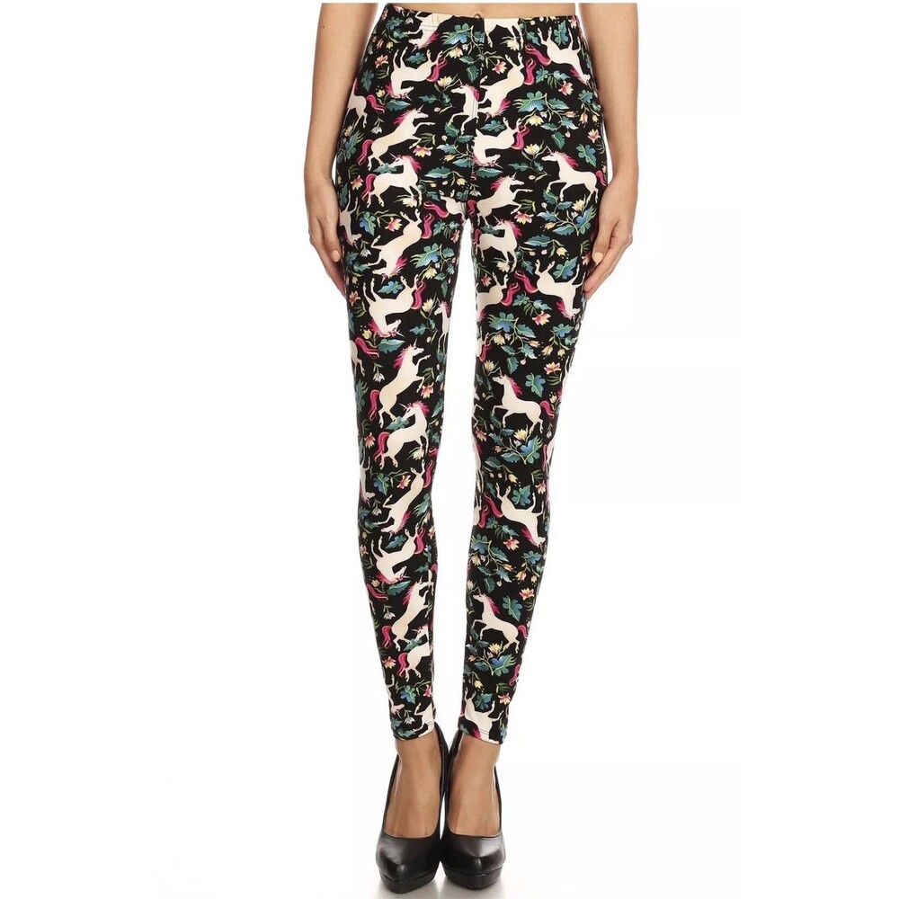 Unicorn Floral Multiple Colors Buttery Soft Leggings - One Size (OS) Size 2-12